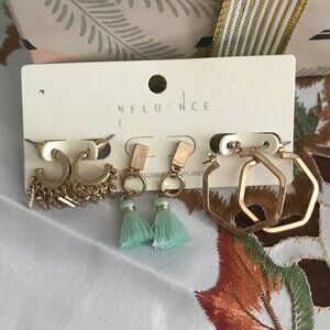 Influence Set of 3 Goldtone Earrings NEW with Tag